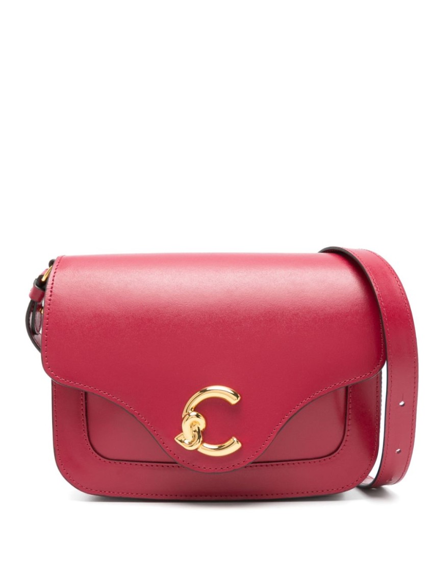 Coccinelle Red Leather Shoulder Bag With Logo Accent
