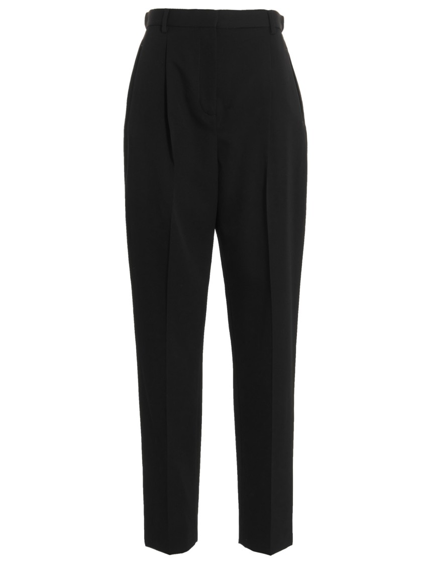 Tory Burch High Waist Wool Twill Trousers With Pleats In Black