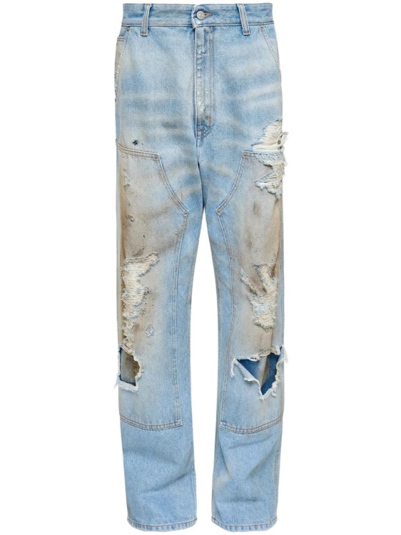 デニム・ジーパン Mm6 By Maison Margiela Light Blue Distressed Relaxed-Fit Mm6 By Maison Margiela Light Blue Distressed Relaxed-Fit