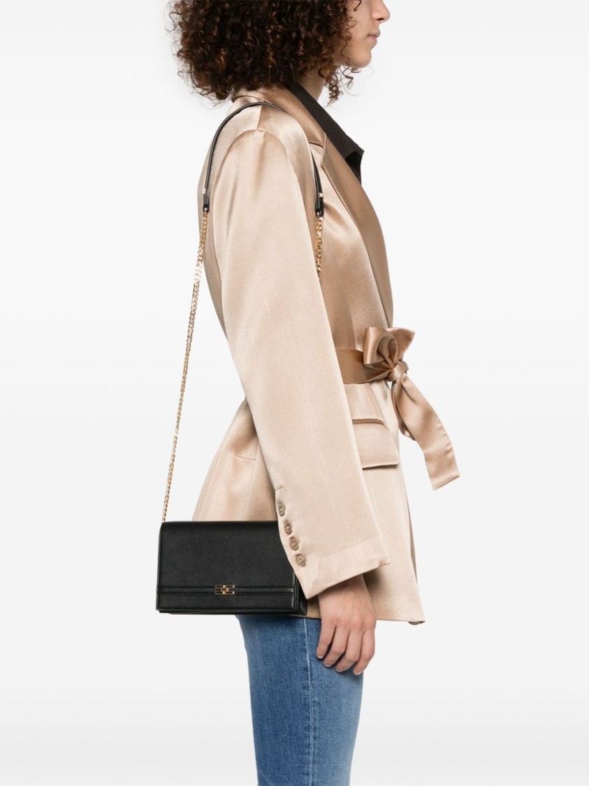 ELISABETTA FRANCHI ELISABETTA FRANCHI TEXTURED NERO SHOULDER BAG WITH GOLD-TONE CLASP
