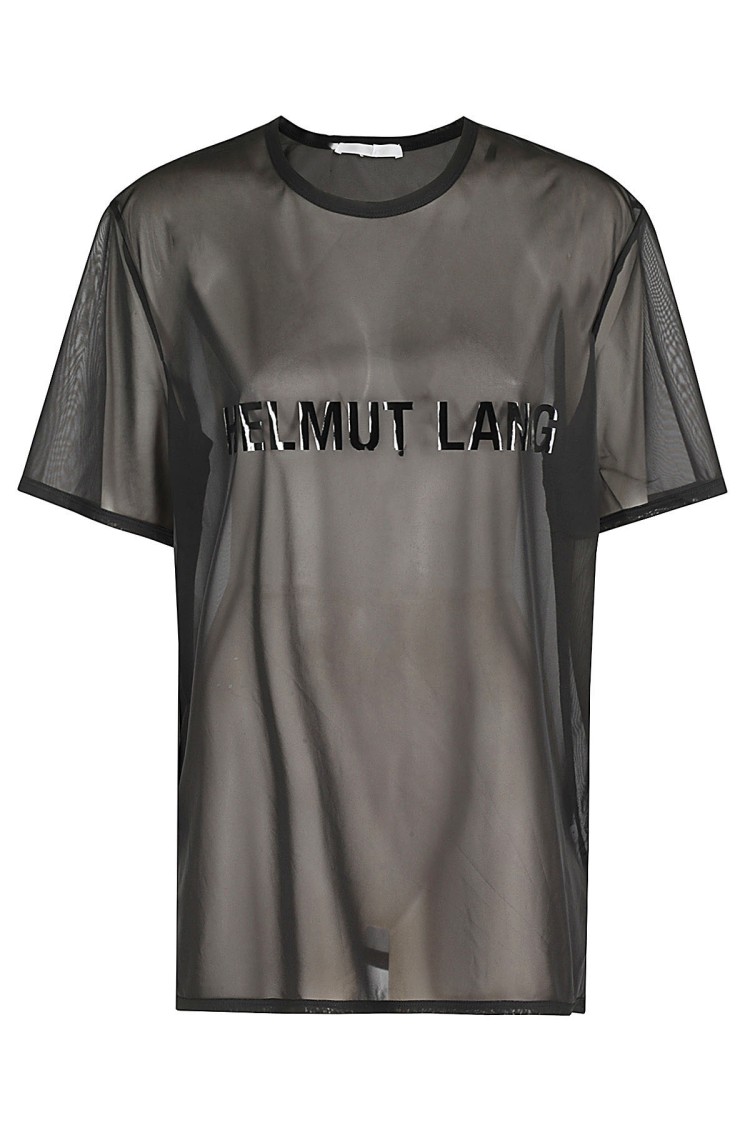 Helmut Lang Womens Black Brand-text Sheer Mesh T-shirt In Grey
