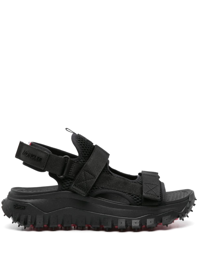 Moncler Black Mesh Sandals With Touch-strap Fastening