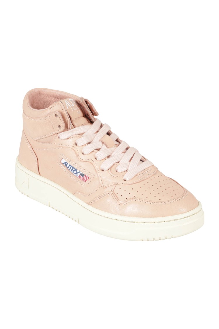 Autry High-top Leather Sneakers With Perforated Toe Box In Pink