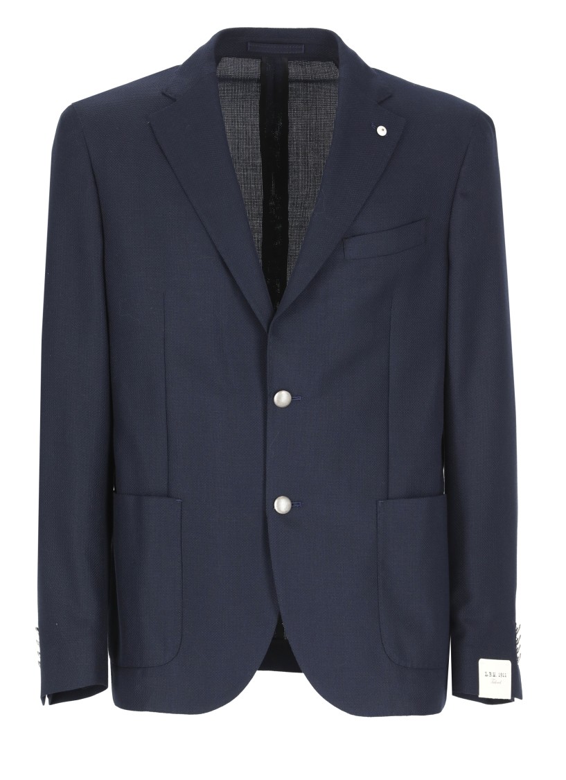 Shop Lubiam Blue Cotton And Wool Jacket In Black