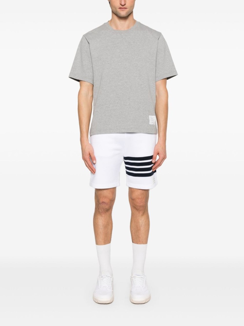 Thom Browne Grey Crewneck T-shirt With Logo Patch On The Front And Striped Detail On The Rear In Cotton Man In Gray