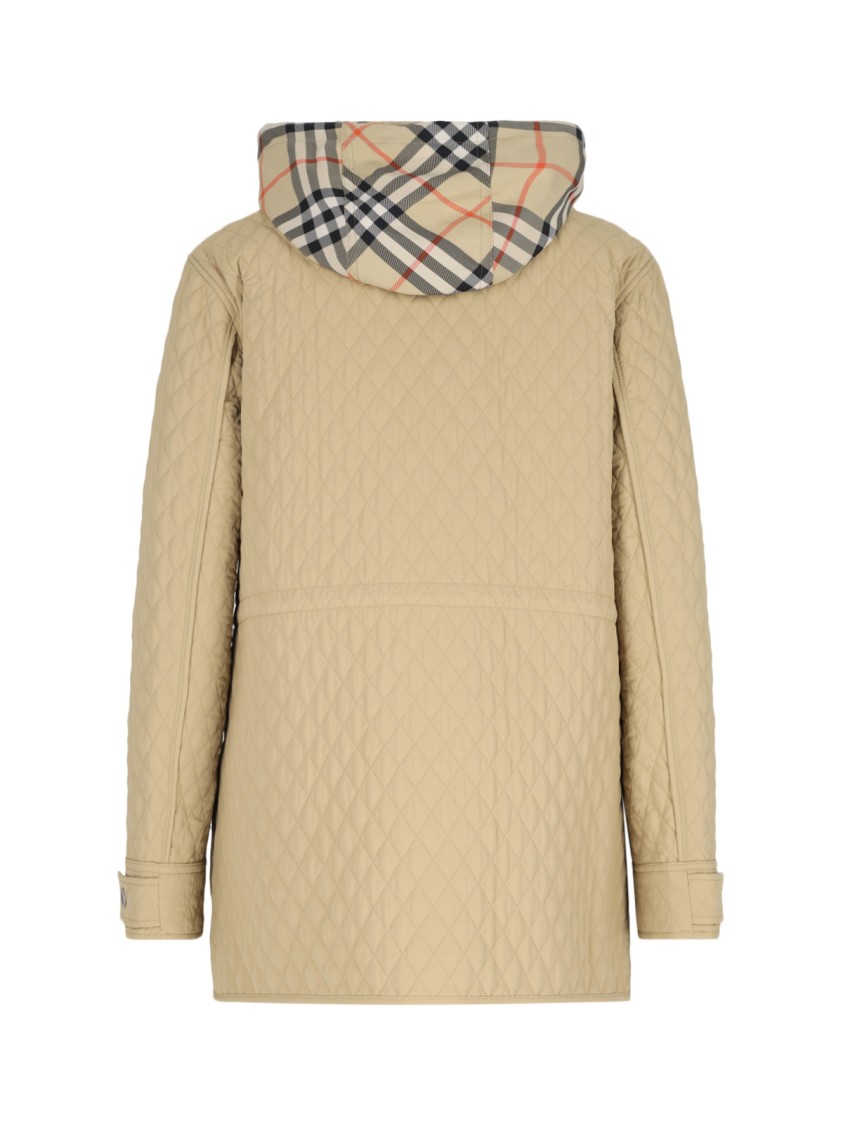 Burberry Quilted Nylon Jacket With Check Hood In Neutrals