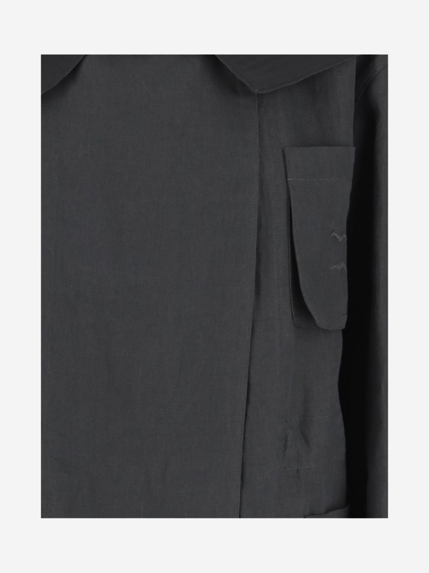 Shop Giorgio Armani Hooded Linen Jacket In Grey