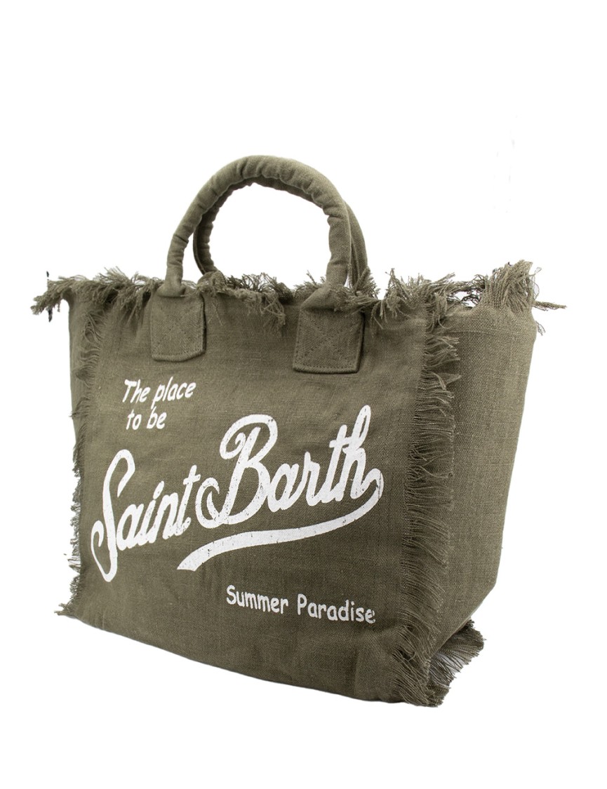 MC2 SAINT BARTH MC2 SAINT BARTH TEXTURED LINEN HANDBAG WITH PRINTED LOGO