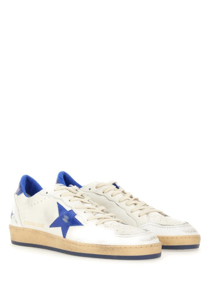 Golden Goose Ball Star Sneakers In White Nappa Leather With Light Blue Laminated Leather Star And Heel Tab