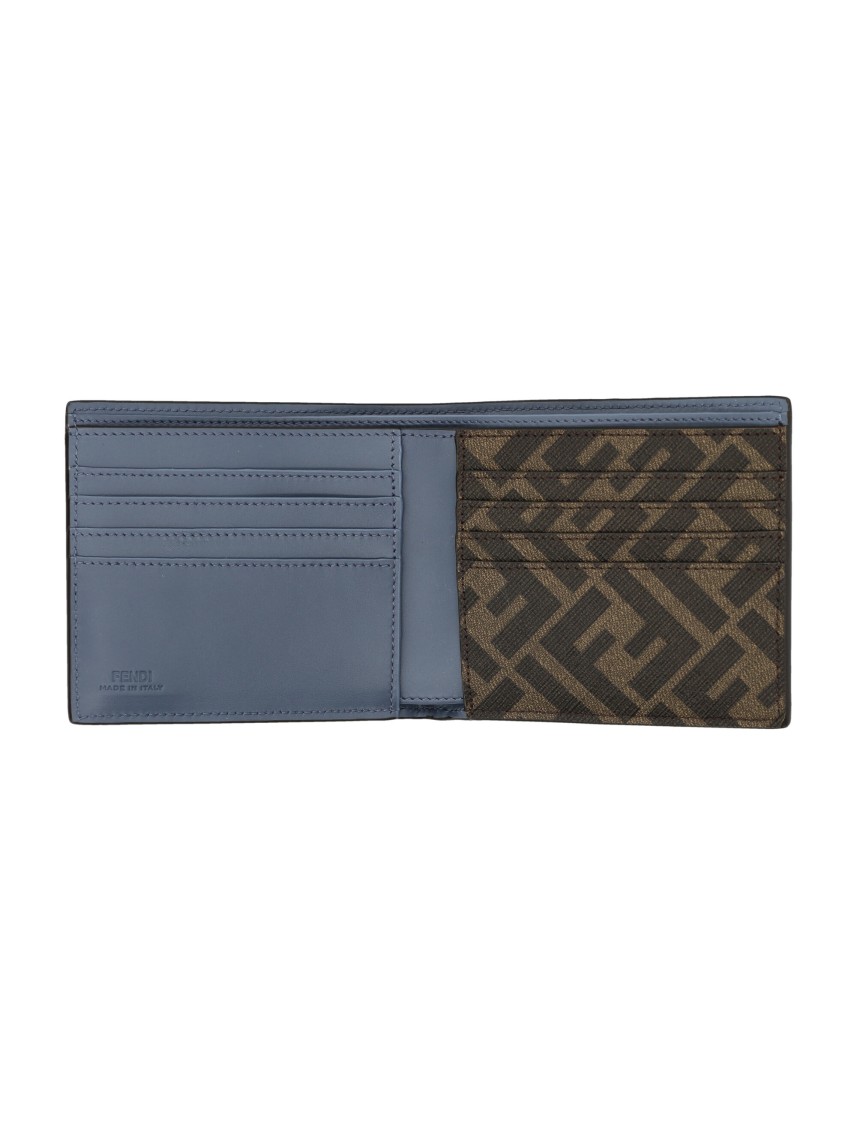 Fendi Ff Squared Bi-fold Wallet With Patterned Interior In Neutral