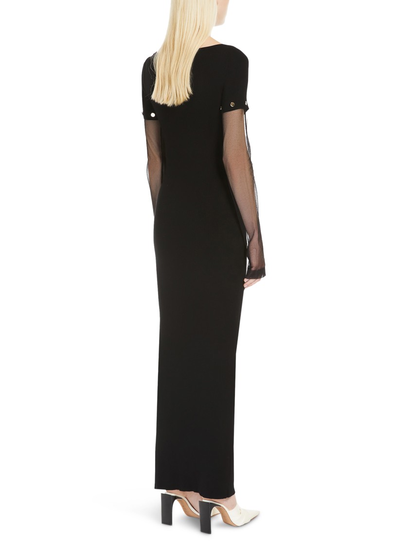 Max Mara Fitted Black Midi Dress With Sheer Sleeves And Decorative Buttons In Black