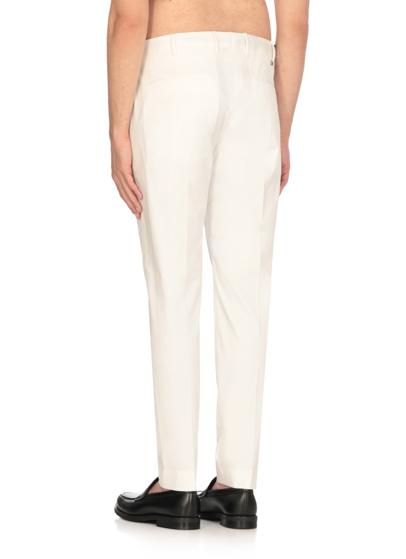 Pt Torino Refined Cotton Twill White Trousers With Detailing