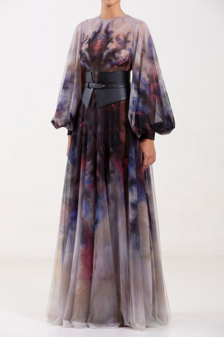 Saiid Kobeisy Chromatic Printed Tulle Dress In Multi