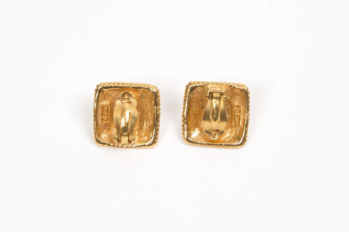 Saint Laurent Gold-tone Square Clip-on Earrings In Gold