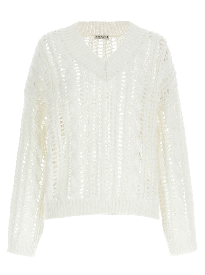 Brunello Cucinelli Jute And Cotton Thread Crochet Sweater