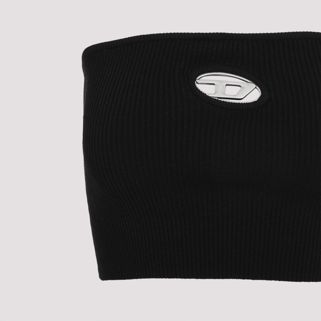 Shop Diesel Strapless Ribbed Black Top With Distinctive Logo Detail
