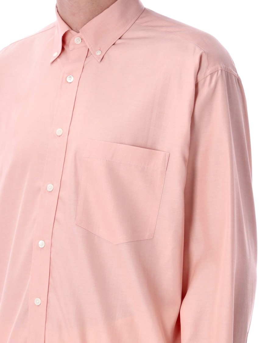 Shop Auralee Oversized Silk Button-down Shirt With Relaxed Fit In Pink