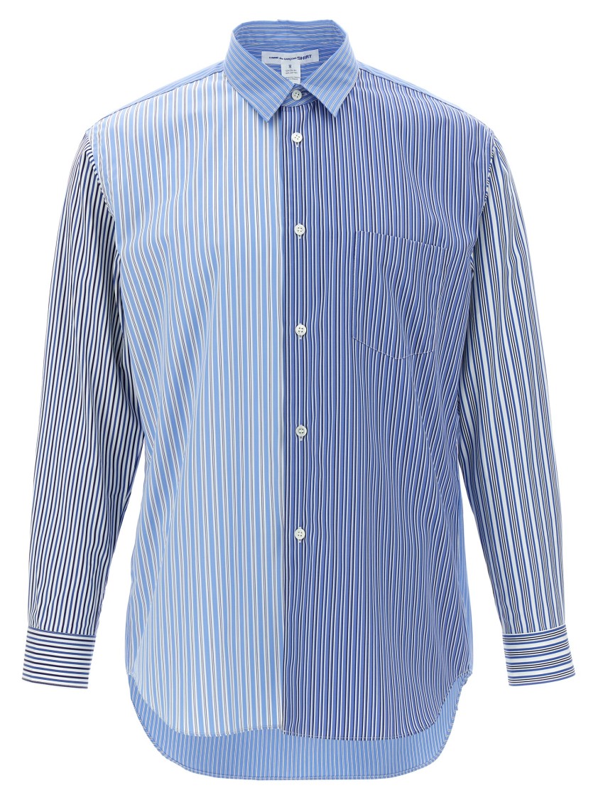 Comme Des Garçons Striped Shirt With Button-down Collar And Chest Pocket In Blue