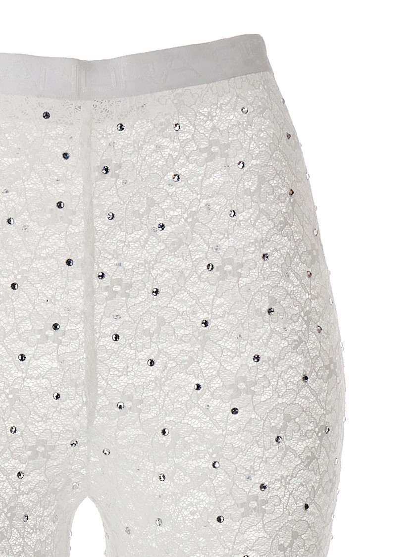 Alessandra Rich Rhinestone Lace Flared Leggings In White