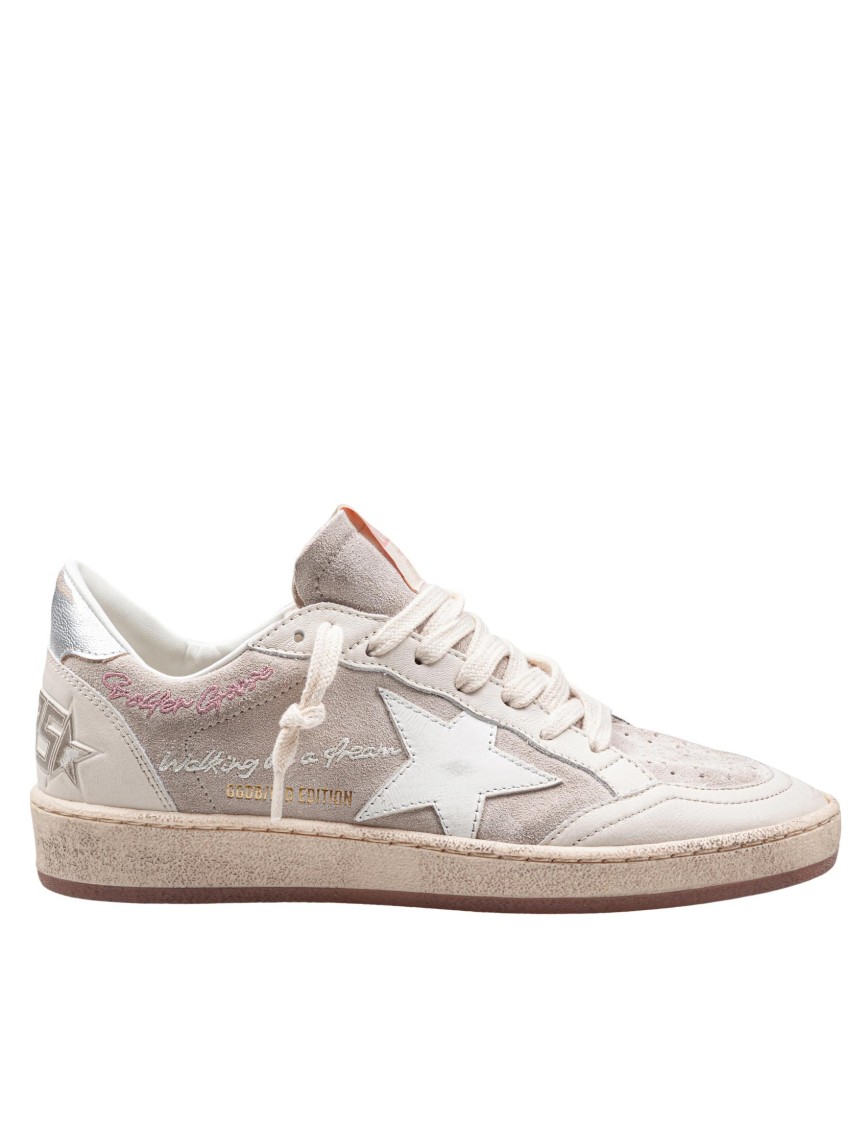 Golden Goose Ball Star Sneakers In Suede And Leather In Neutral