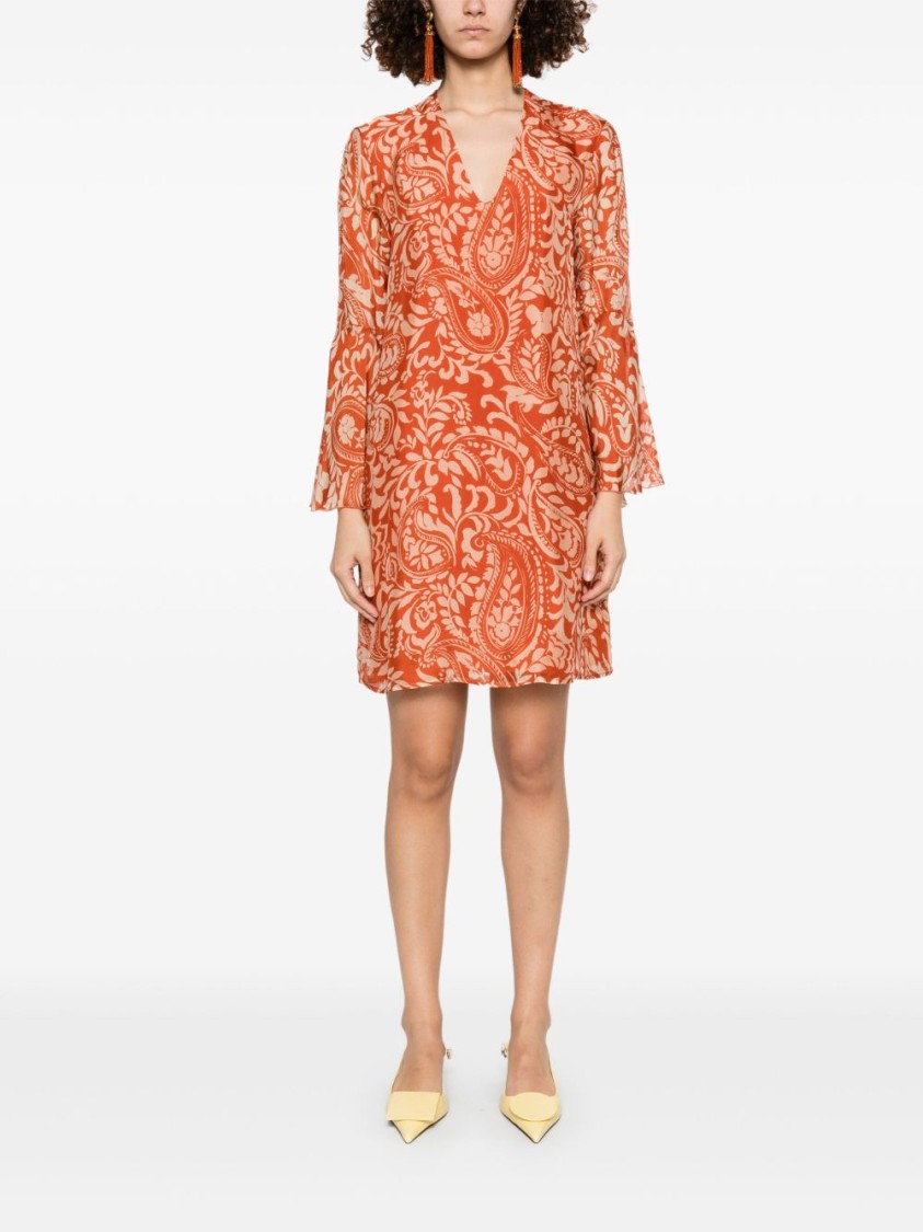 Liu •jo Liu Jo Short Multicolored Orange Dress With V-neck In Orange