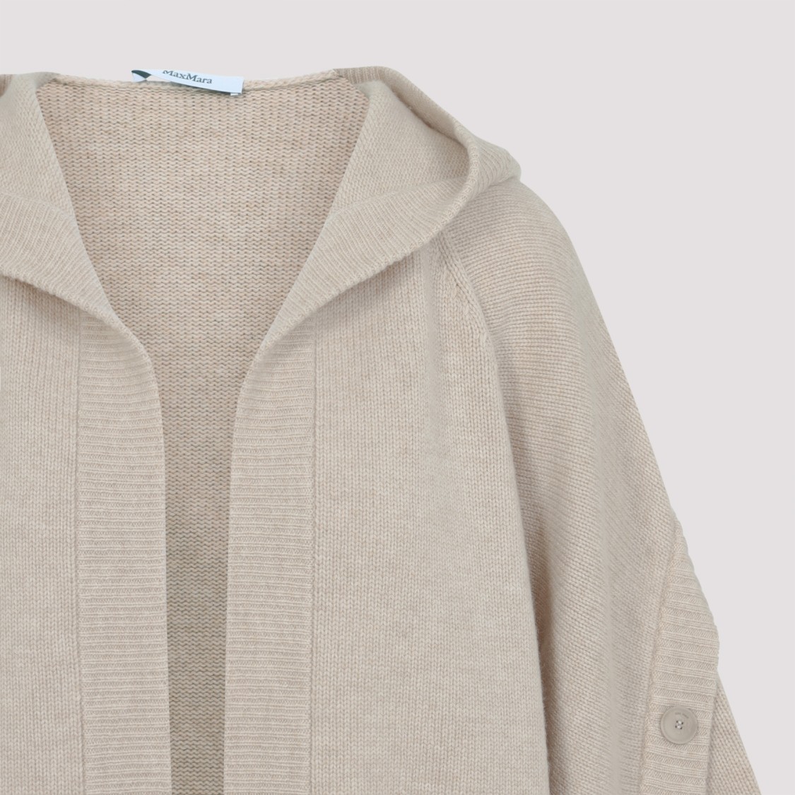 Max Mara Hooded Sweater With Button-detail Sleeves In Wool-cashmere Blend In Neutral