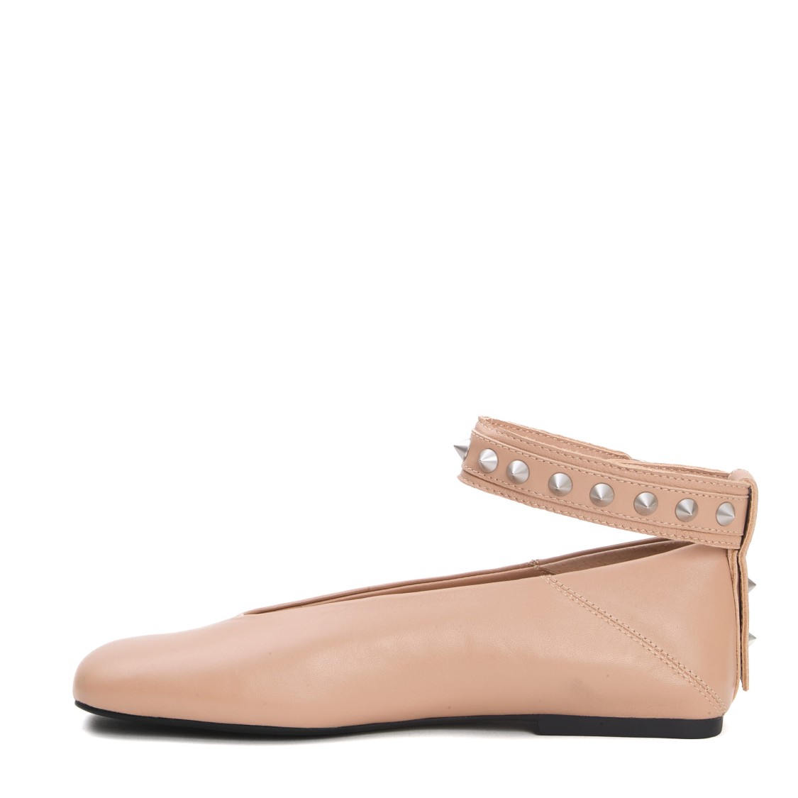 Ash Beige Leather Ballerina Ankle Strap In Neutrals