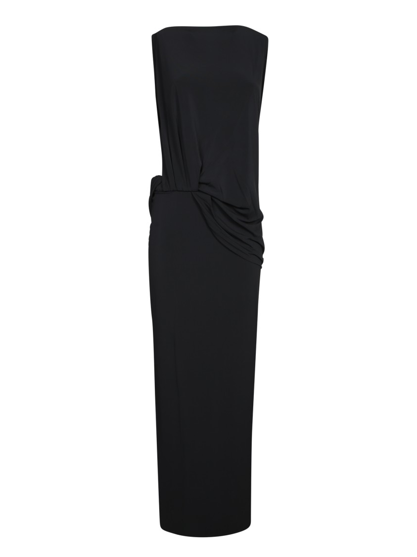 Jacquemus La Robe Peplo Black Long Dress With Square Neck And Cut-out Detail On The Side In Viscose Blend Woma In Black