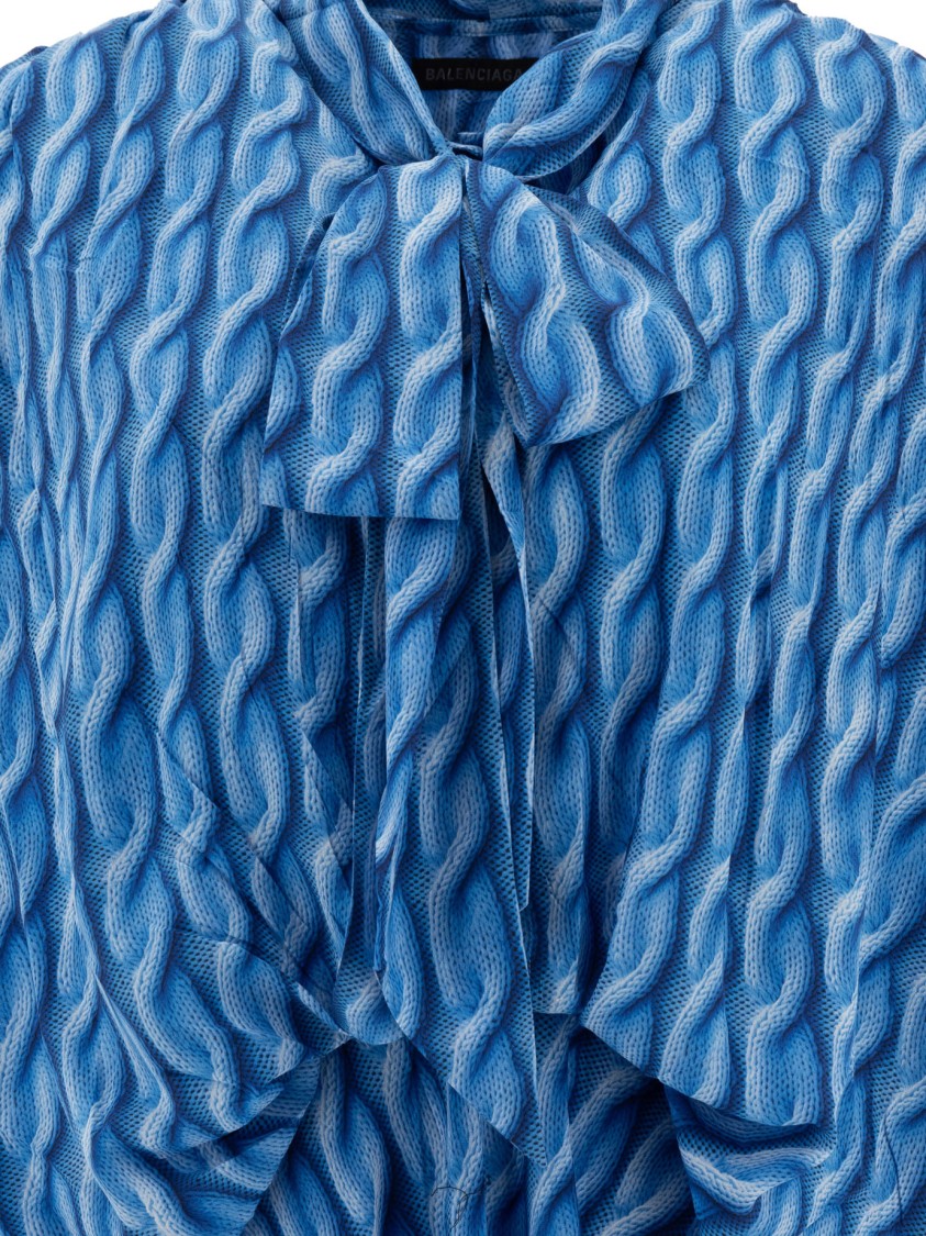 Balenciaga Patterned Drape Midi Dress In Blue