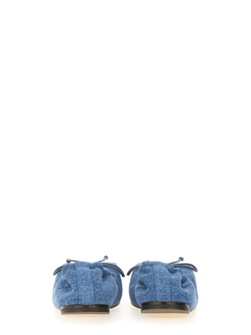 Jacquemus Les Ballerines Bow Square Toe Denim Ballet Flat In Blue
