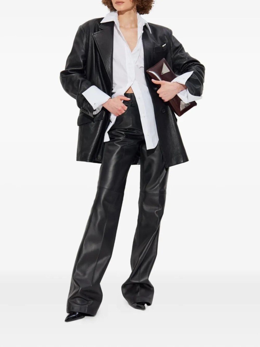 Attico Tailored Black Lambskin Blazer With Notched Lapels In Black