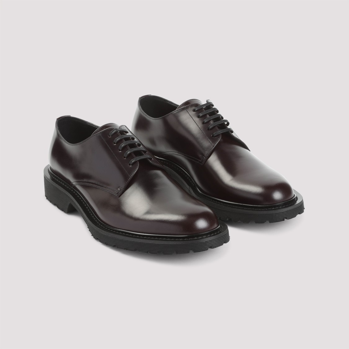 Saint Laurent Brown Leather Closed Shoes In Black