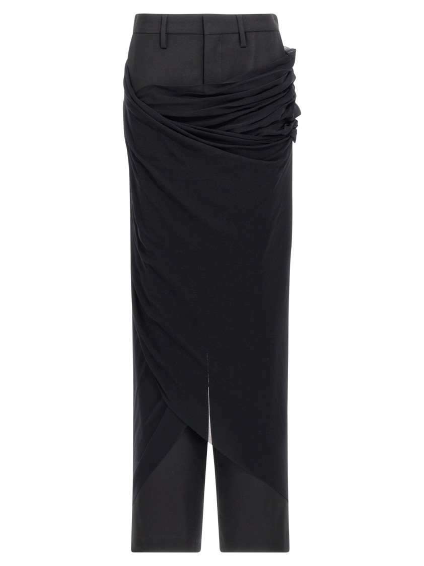 Jean Paul Gaultier Black Wool Trousers With Tulle Draping Detail In Black
