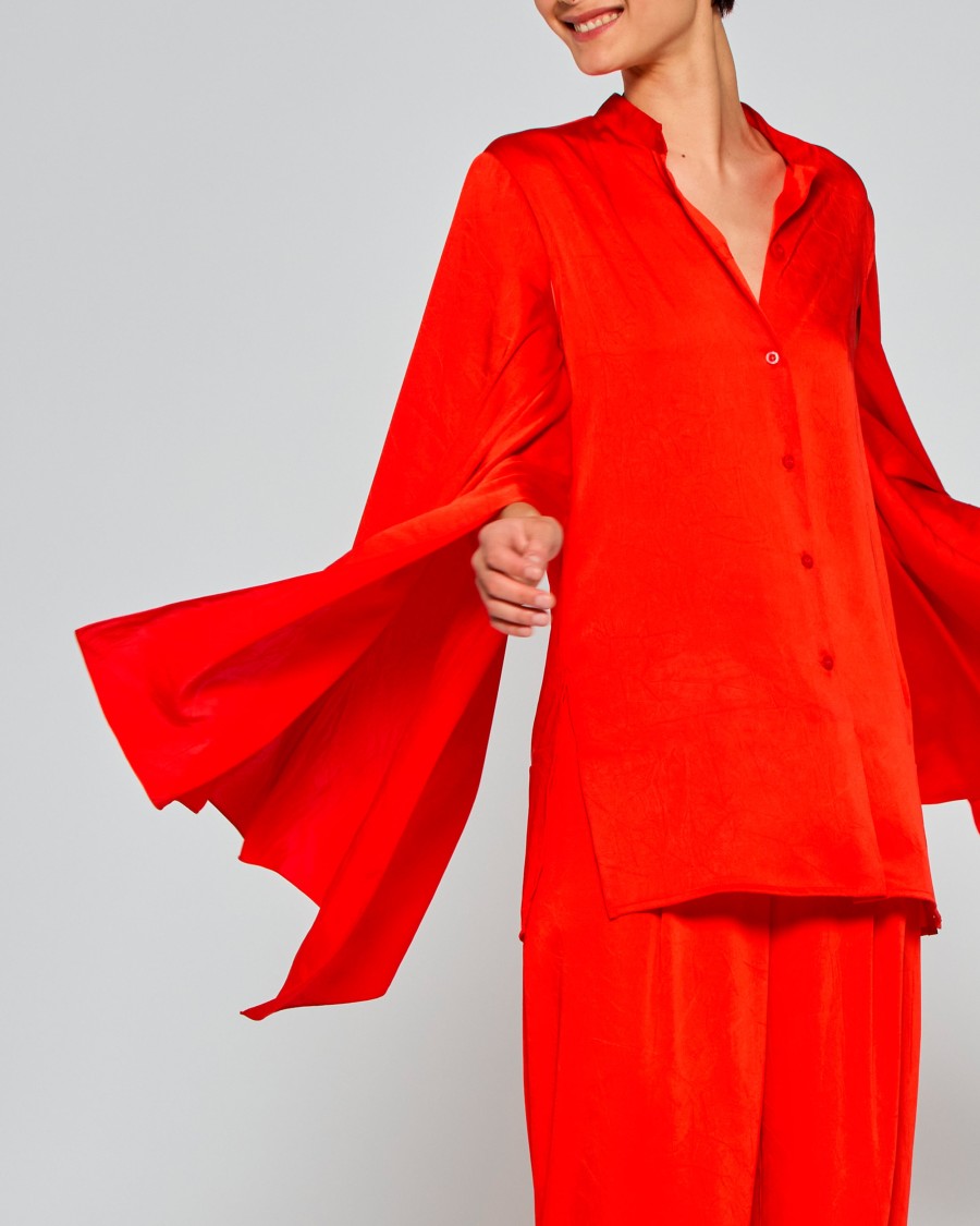 Serena Bute Kimono Sleeve Shirt - Bright Red