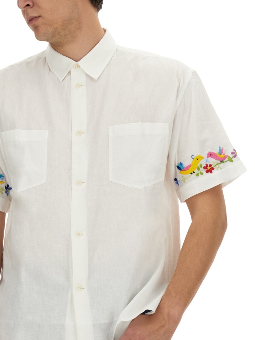 Shop Ymc You Must Create Ymc Short-sleeved Embroidered Shirt In White