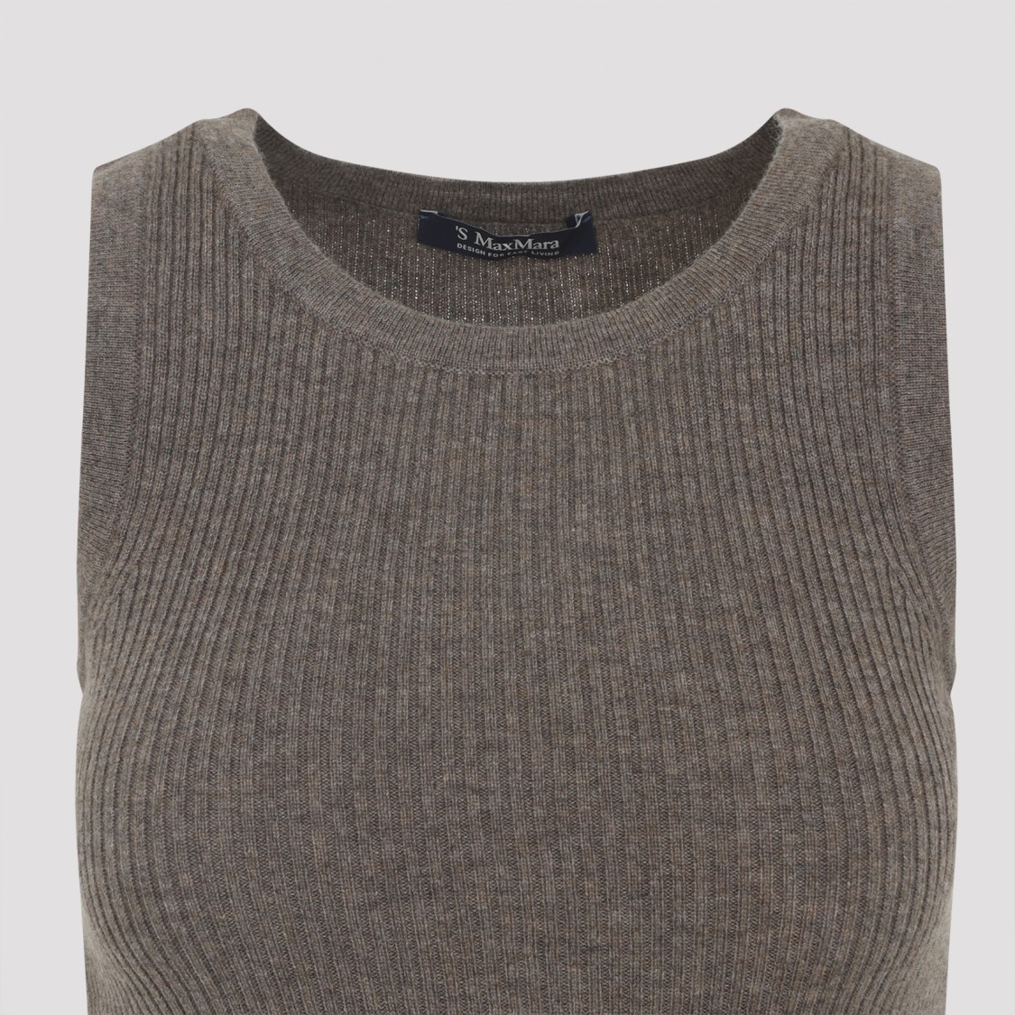 Max Mara Sleeveless Ribbed Knit Top In Wool-cashmere Blend In Gray