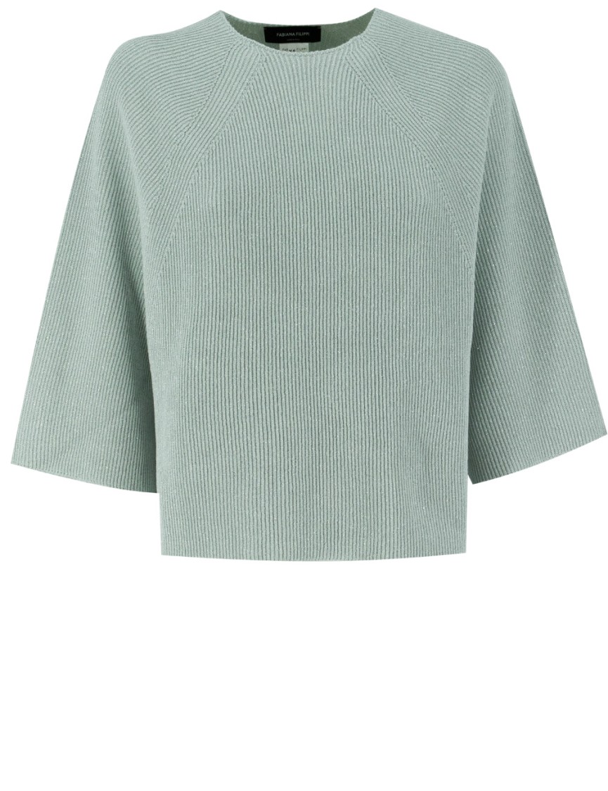 Fabiana Filippi Aqua Green Cotton Sweater With Three-quarter Sleeves In Green