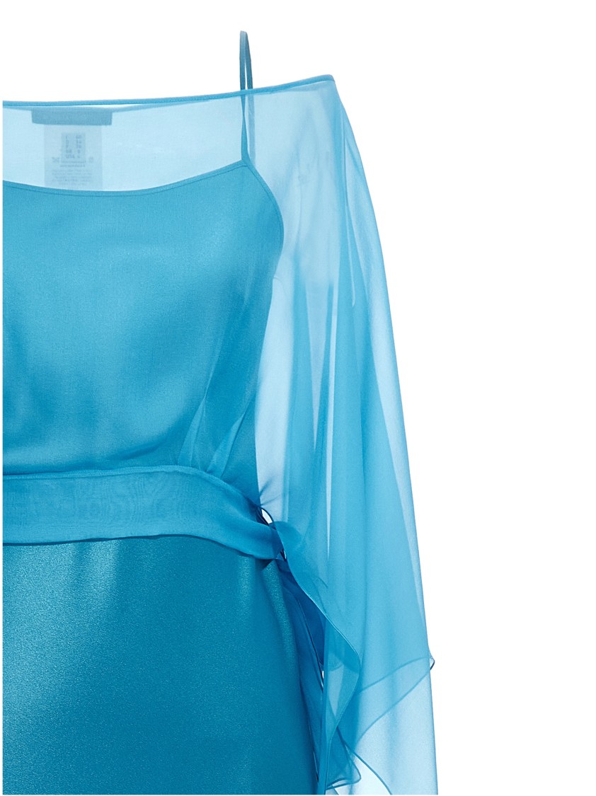 Alberta Ferretti Blue Long Dress With Layered Design And Upper Cape In Blue