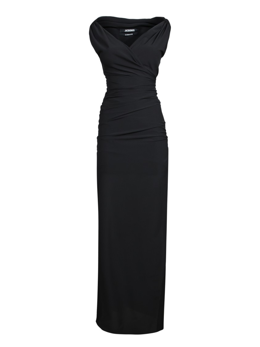 Jacquemus Fitted Black Dress With Draped Neckline