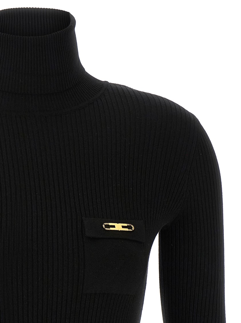 Elisabetta Franchi Ribbed Turtleneck Sweater Sweaters And Cardigans Black In Black