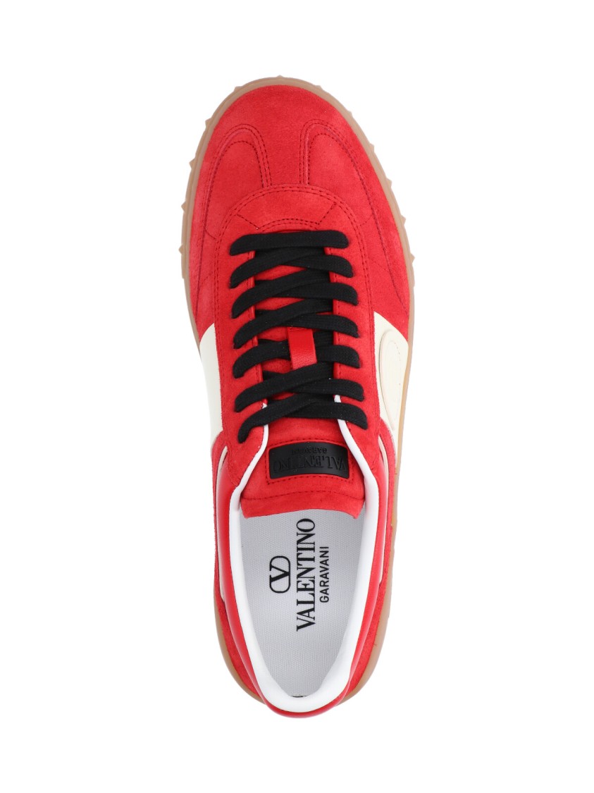Valentino Garavani Upvillage Low Top Trainer In Split Leather And Calfskin Nappa Leather In Red