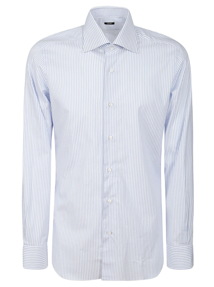 Barba Napoli Classic Striped Cotton Shirt With Curved Hem