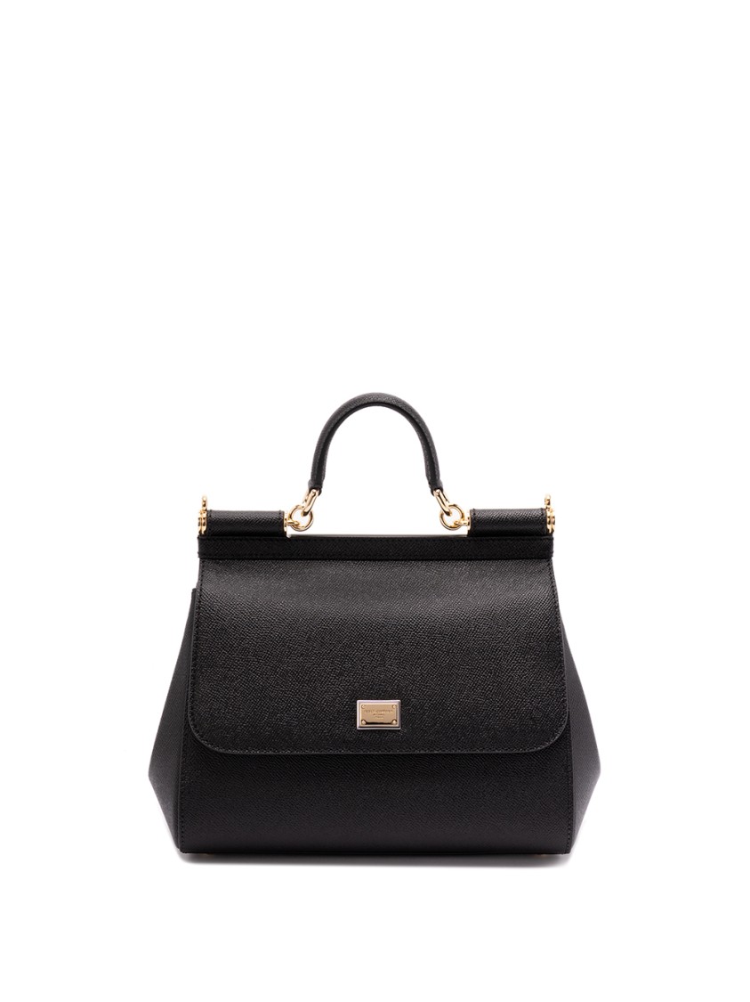 Dolce & Gabbana Structured Calf Leather Large Sicily Handbag In Black