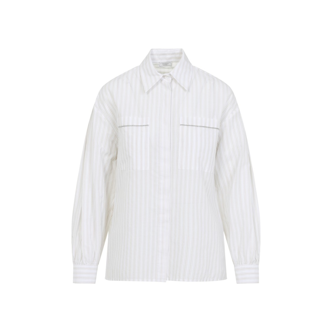 Shop Peserico Button-down Cotton Shirt With Vertical Stripes In White