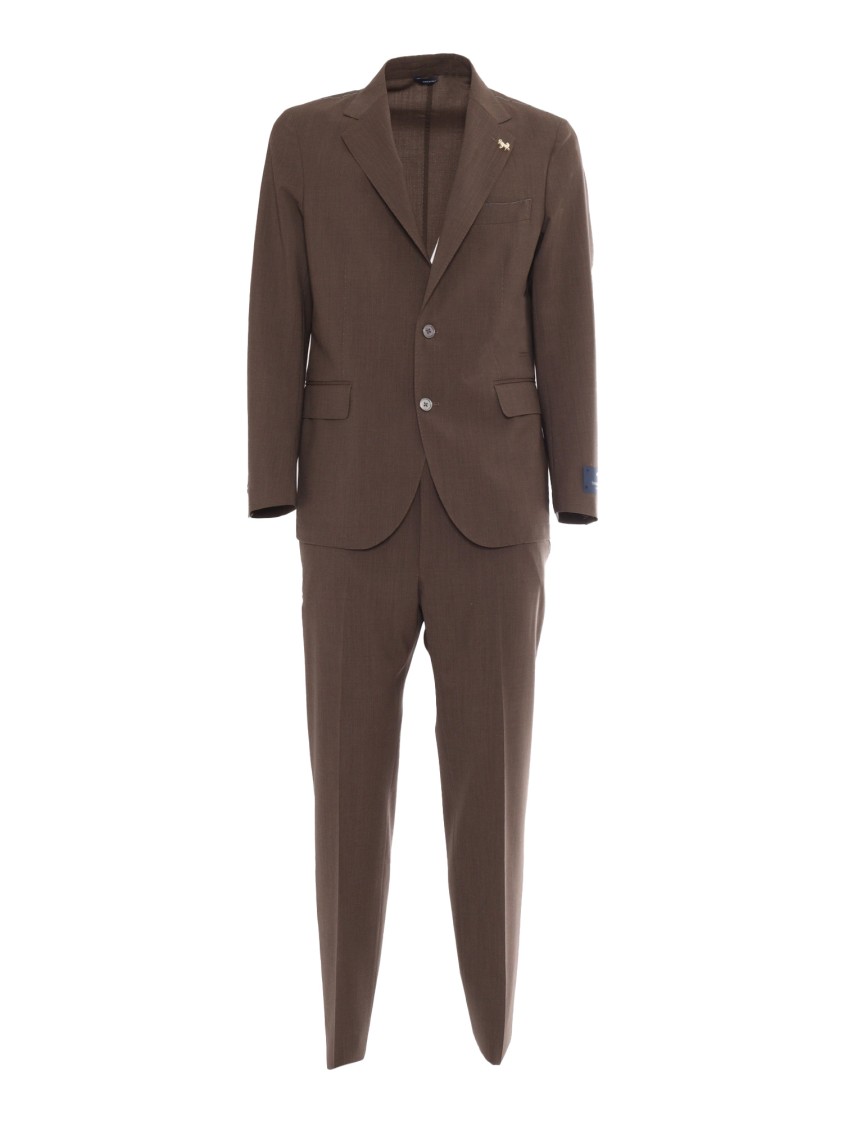 Tombolini Tailored Suit With Notch Lapel And Decorative Pin In Brown