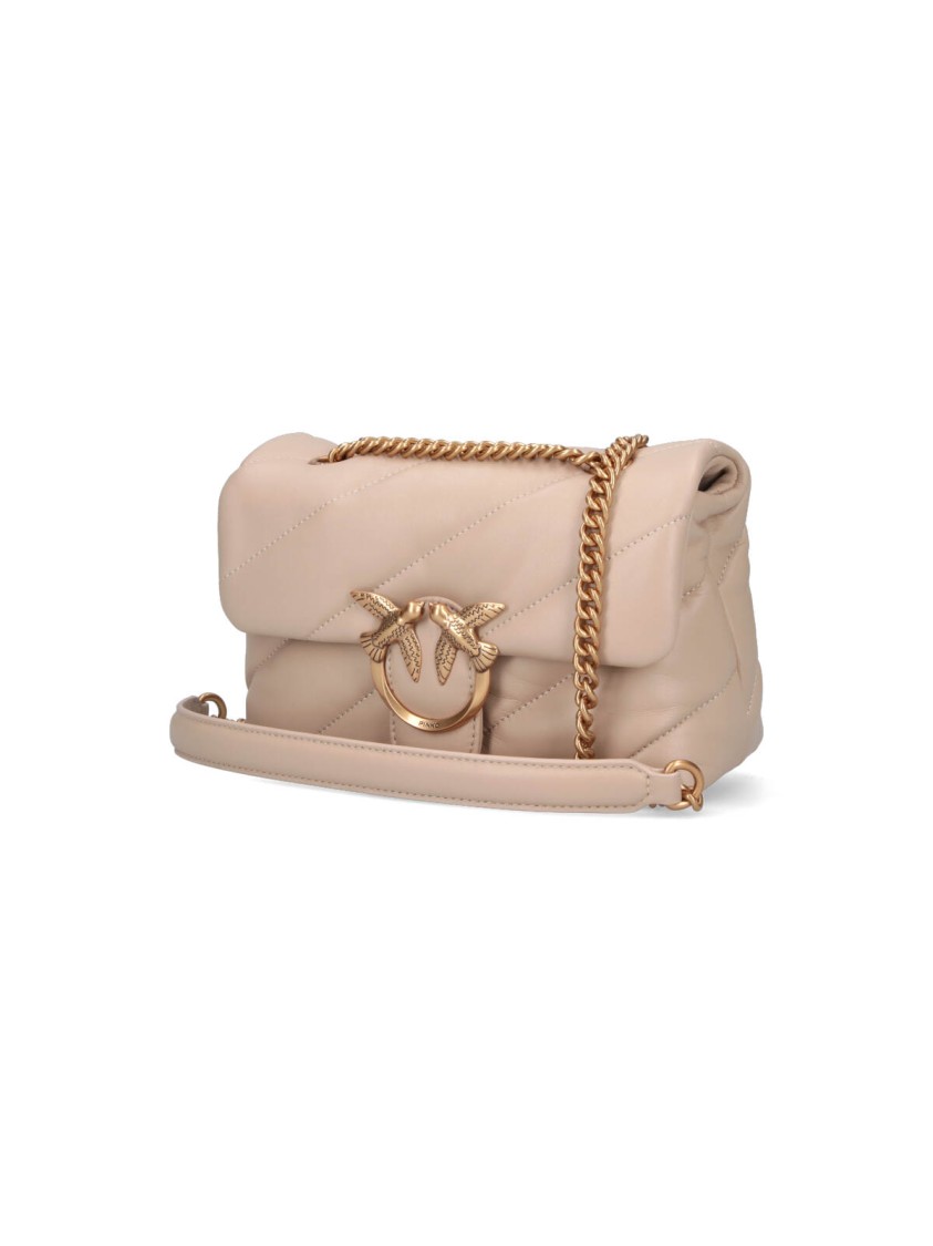 Pinko Mini Handbag With Quilted Oblique Pattern And Gold-tone Details In Pink