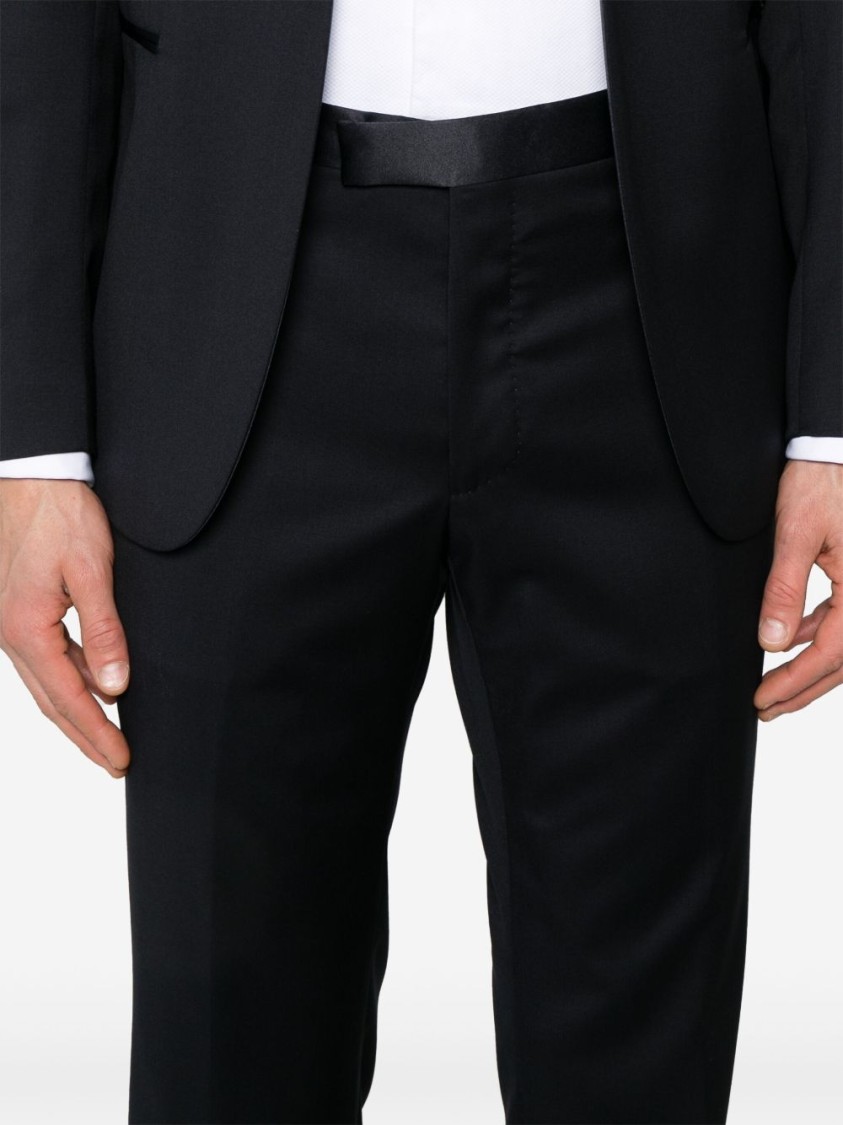 Shop Tagliatore Navy Blue Suit Jacket In Black