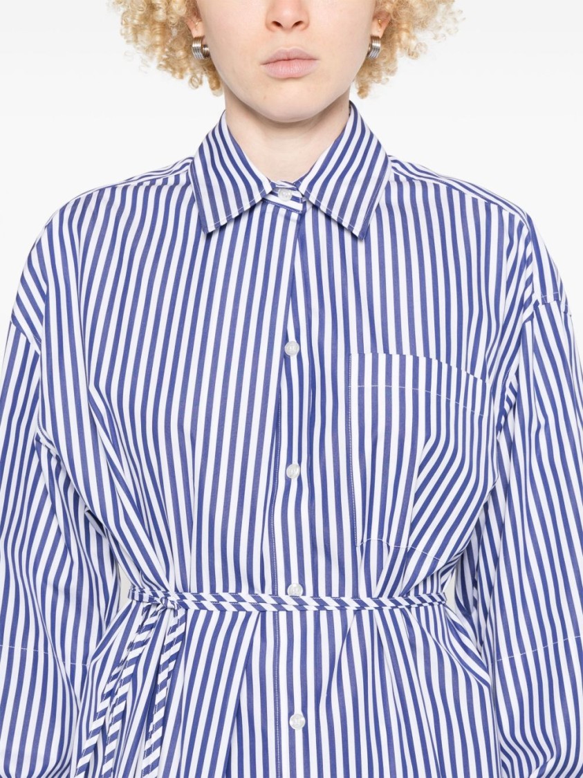 Sportmax Tailored Striped Shirt With Cinched Waist In Blue