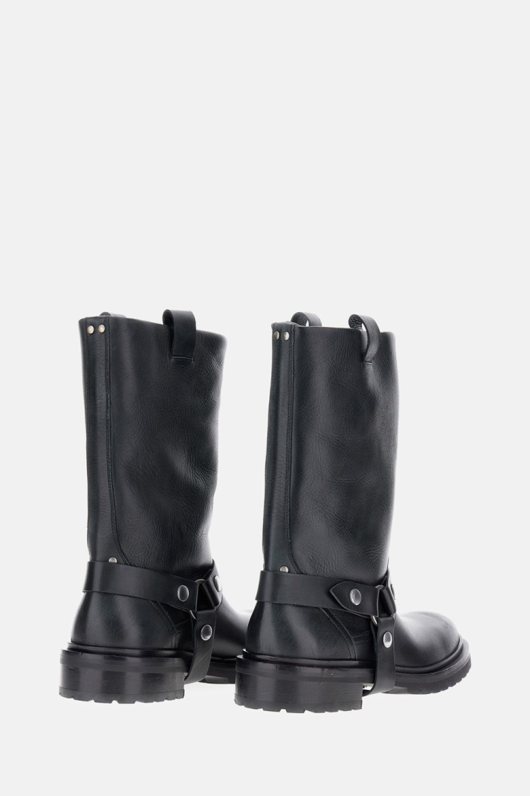 Golden Goose Distressed Black Leather Kurt Boots With Silver Accents In Black