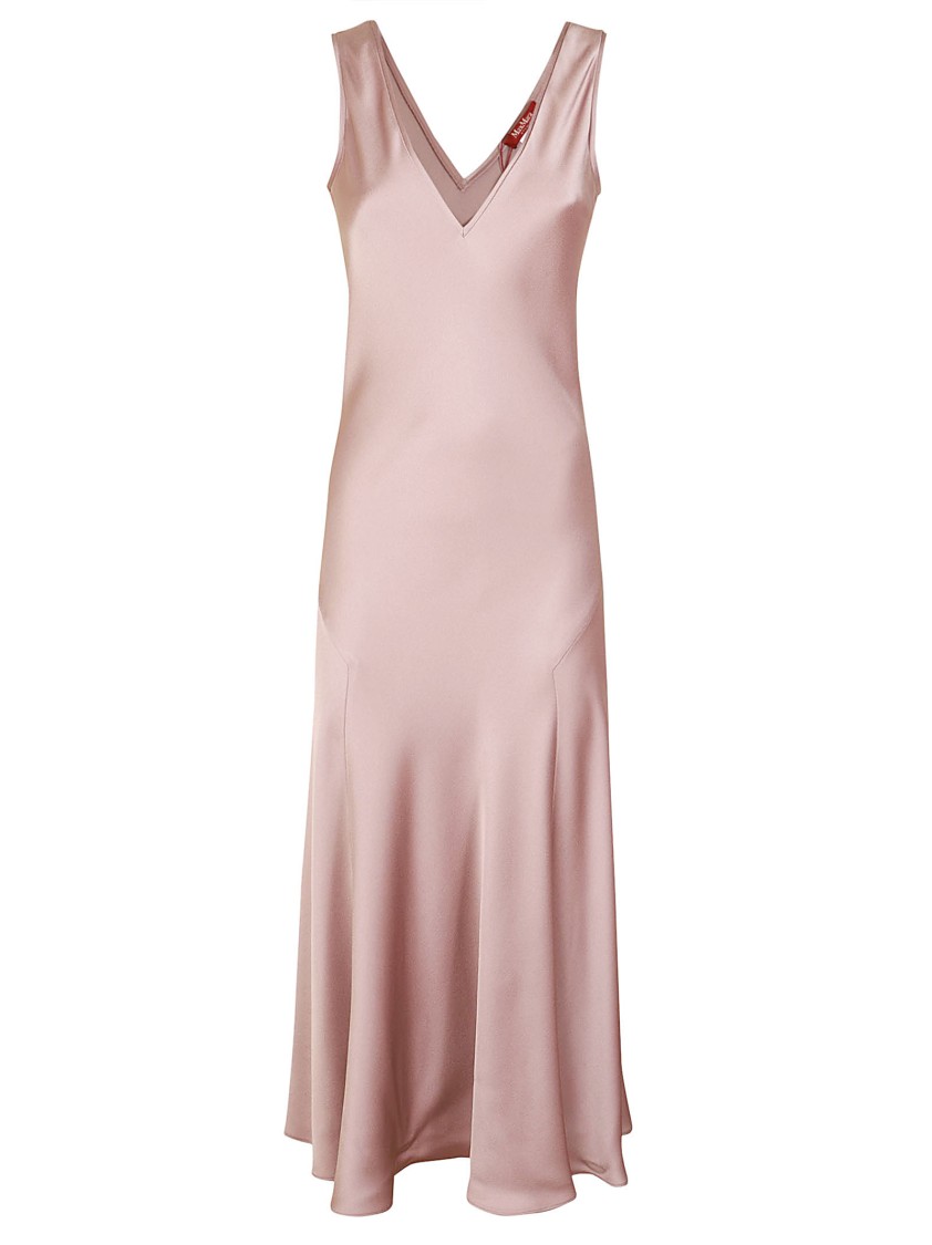 Max Mara Sleeveless Maxi Dress With Deep V-neckline In Pink